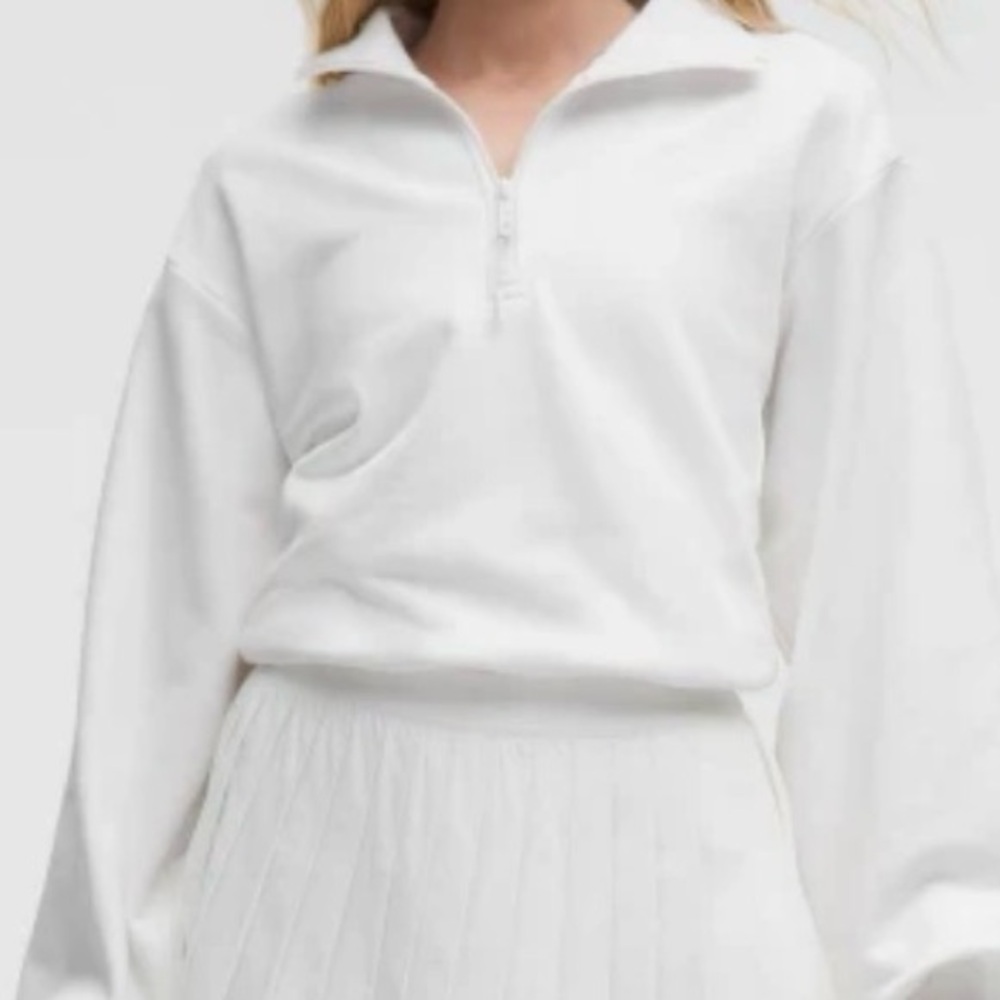 New With Tag White Lululemon XS Cotton Terry Tennis Half Zip